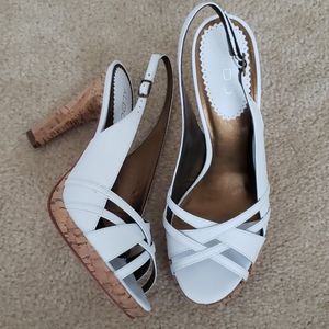 New! Aldo 'Darlena' White Leather Cork Heel Sandal